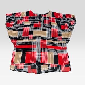 Red and Black Geometric Bat Wing Patterned Top (XL) New York & Co